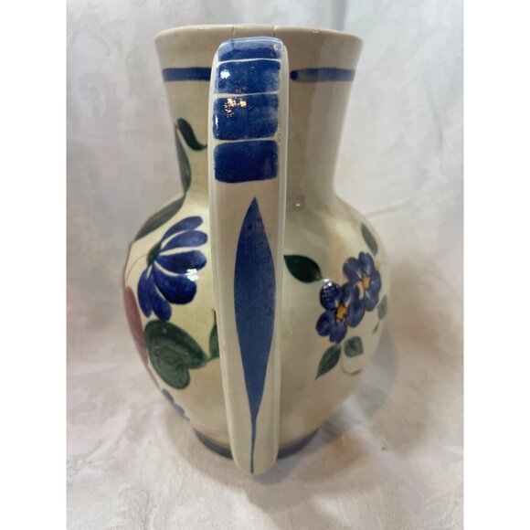 Vintage Handpainted Floral Ceramic Pitcher With Handle *DAMAGED*READ* - Picture 2 of 9